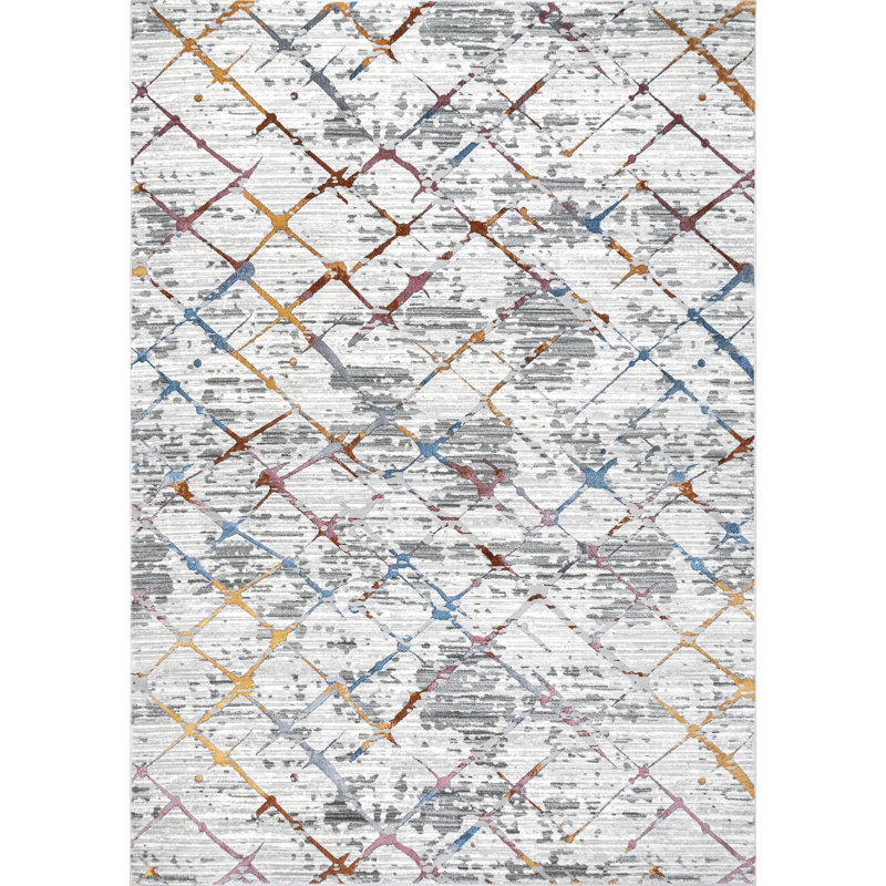 Geometric Light Gray Area Rug, Rectangle 6'7" x 9'