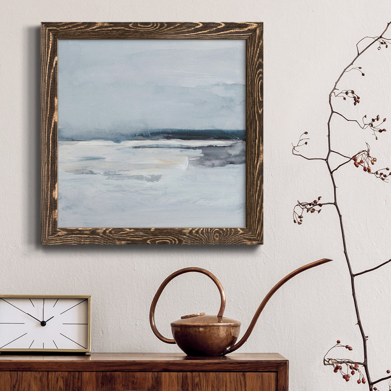 Inky Coastline II - Toile encadrée de qualité supérieure - prête à être accrochée, H 31,5 po x l 31,5 po x P 1,5 po, Noyer