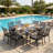 8-Seat Outdoor Patio Dining Table, Built-In Umbrella Hole & Weather-Resistant Anti-Fade Finish, Rust-Proof Reinforced Frame, Fits Porch, Backyard Lawn