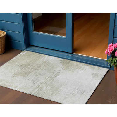 3' X 5' Ivory Beige And Taupe Abstract Washable Indoor Outdoor Area Rug