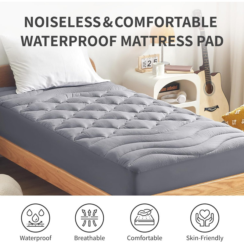 Protège-matelas imperméable, housse de matelas avec housse profonde en microfibre jusqu'à 21 po, housse de matelas imperméable et respirante, gris lavable à la machine