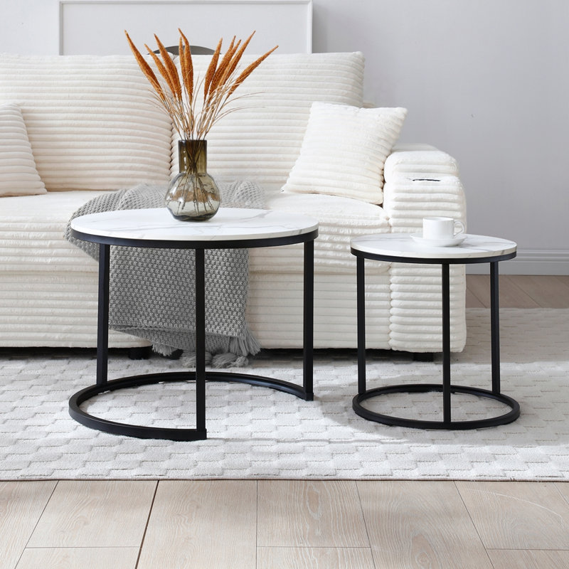 Ensemble de 2 tables gigognes, Blanc, Noir