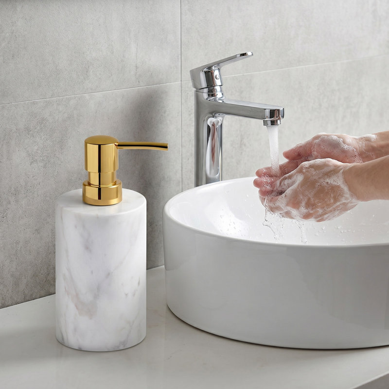 Distributeur de savon en marbre blanc naturel, distributeur de lotion pour salle de bain poli, pour comptoir de meuble-lavabo, salle d'eau, salle de bain d'inspiration spa, évier de cuisine