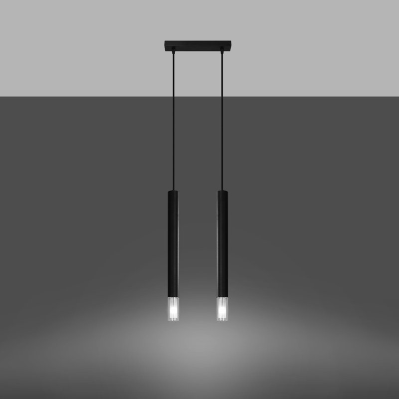 Bohlen - Light Stainless Steel Pendant, Black, 2 Lights, 52cm W x 8cm D