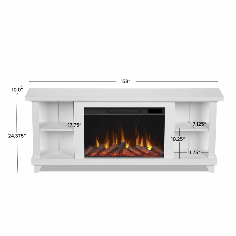 Penrose 58" TV Stand with Slim Electric Fireplace by Real Flame, White