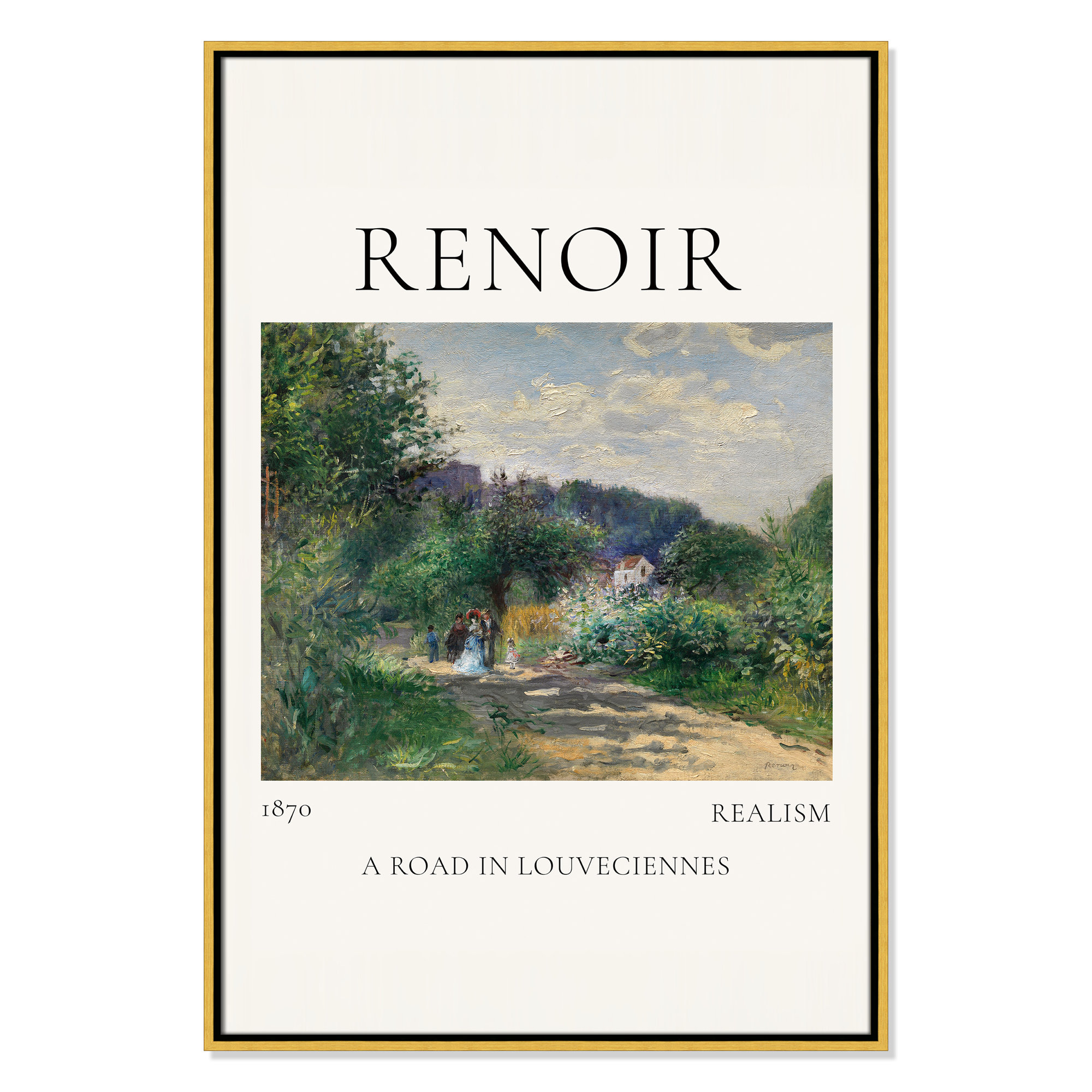 Old Masters Collection " A Road In Louveciennes " by Auguste Renoir, 37.5" H x 25.5" W x 2" D, Gold Floater Frame, No