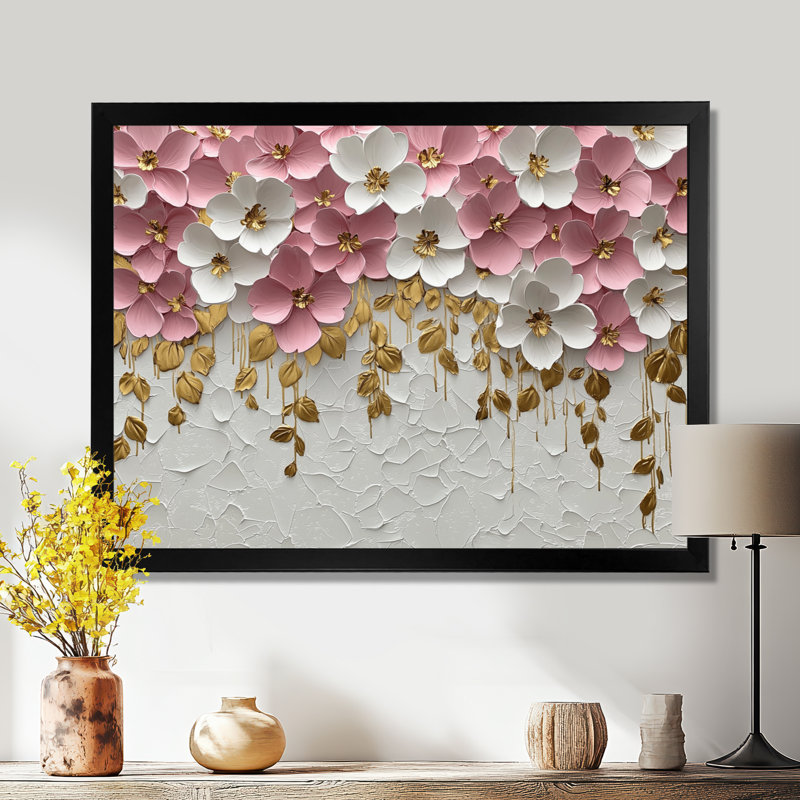 Irmelin rose pastel crème de fleurs sauvages champ II - fleurs murales grand art mural, H 30 po x l 40 po, Noir