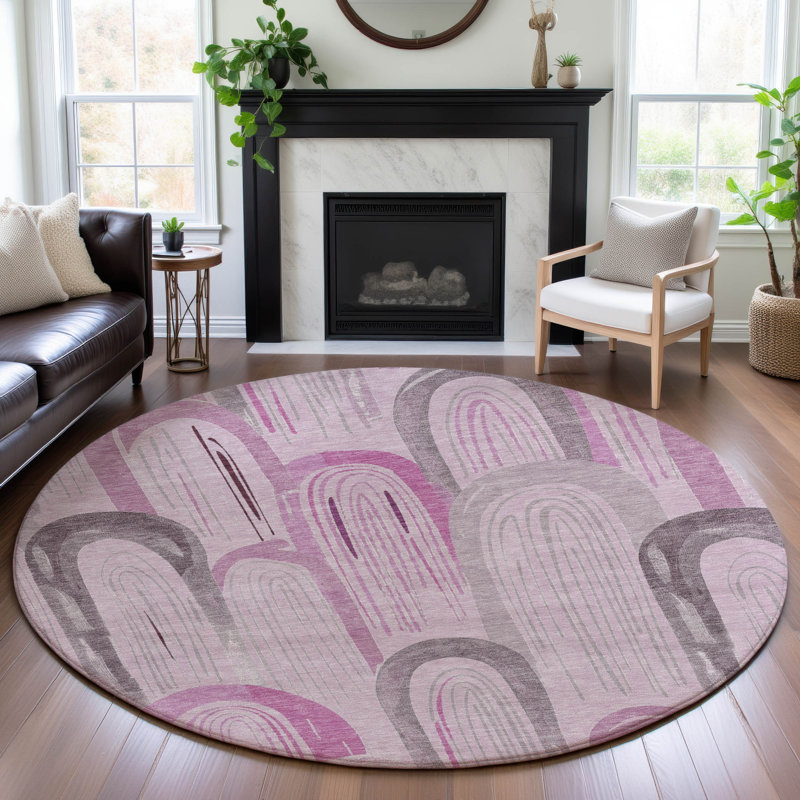 Premium Machine Washable Harjo AMF1588 Geometric Rug, Round 8'