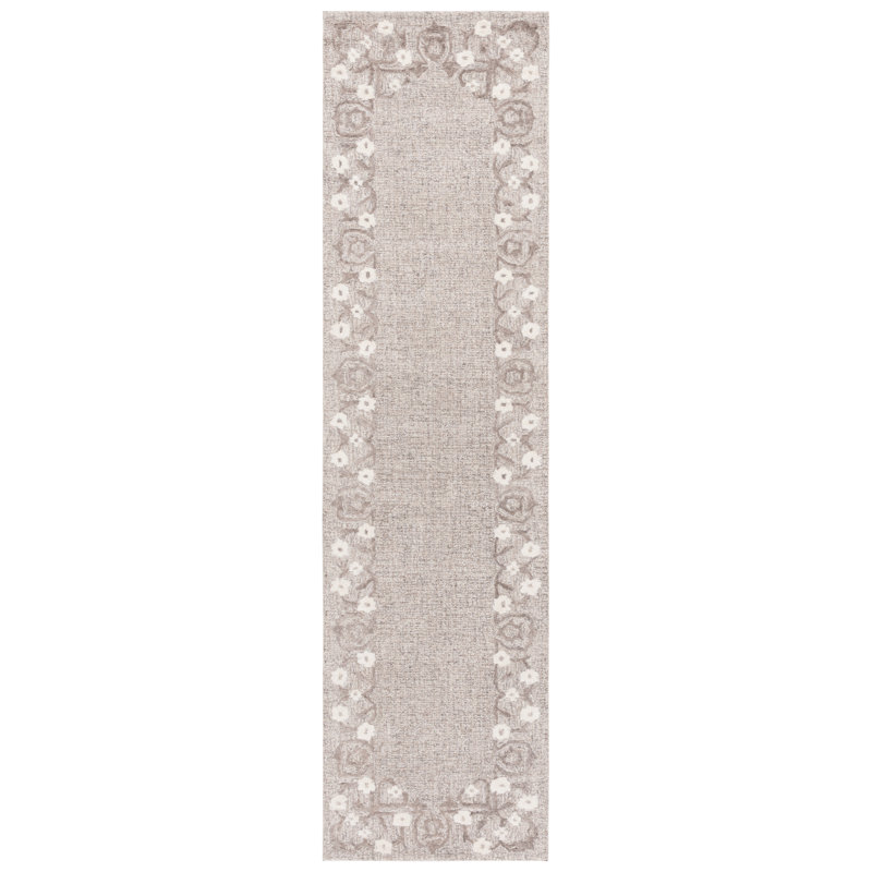 Lycan Ebony Hand Tufted Wool Cotton Floral Rug in Gray/Ivory, Runner 2'3" x 9'