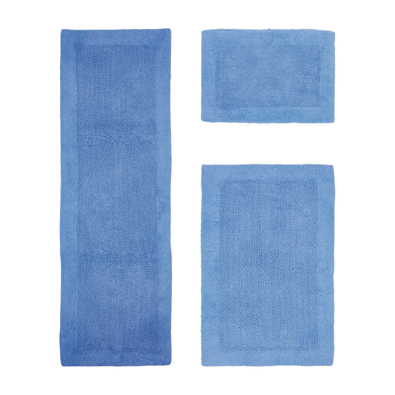 Merkel 100% Cotton 2370 GSM Tufted Reversible 3-Piece Bath Rug Set – Ultra Soft, Highly Absorbent, Machine Washable, OEKO-TEX Certified, Ideal for Shower, Bathtub & Vanity, Dark Blue