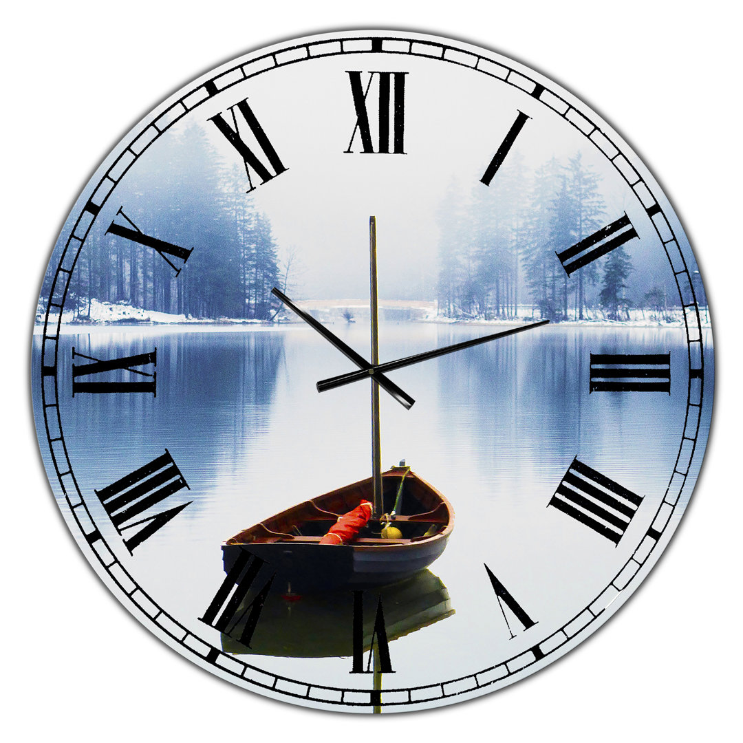 Empty Boat On Blue Lake - Oversized Lake House Wall Clock East Urban Home 