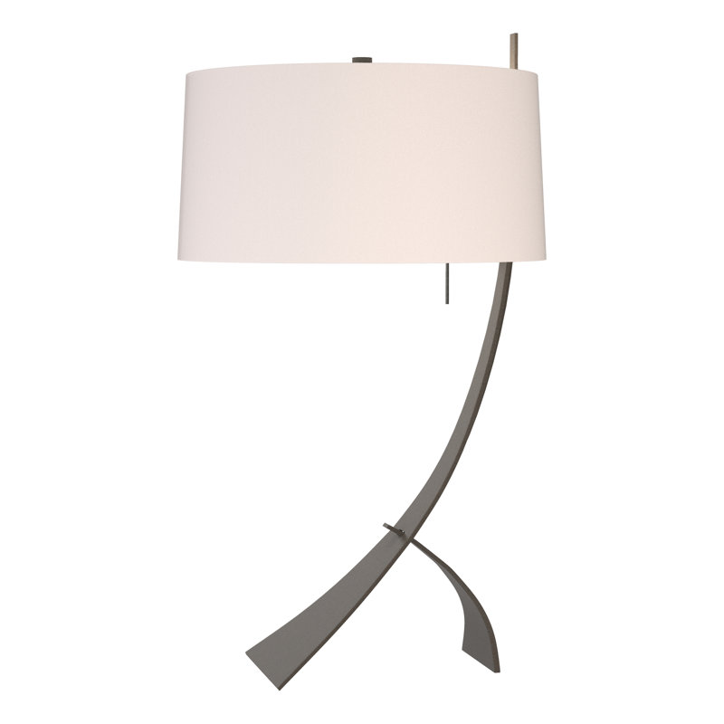 Lampe de table arquée métallique 28,3 po Stasis, Lin, Fumée foncée