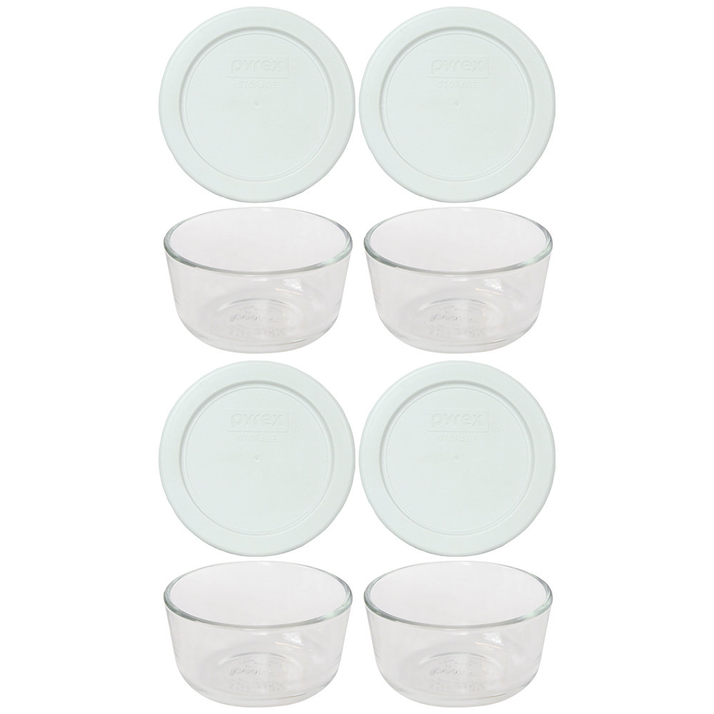 Pyrex (4) 7202 1-Cup Glass Bowls & (4) 7202-PC 1-Cup Lids Pyrex 