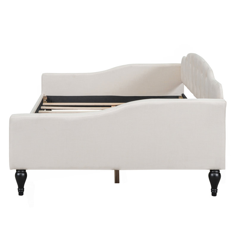 Full Size Upholstered Tufted Daybed, Beige