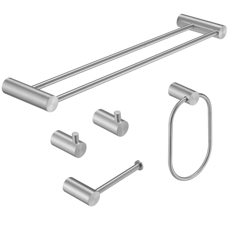 5-Piece Bath Hardware Set With 24 In. Towel Rack, Towel Bar Toilet Paper Holder Towel Ring Towel Hook In Brushed Nickel