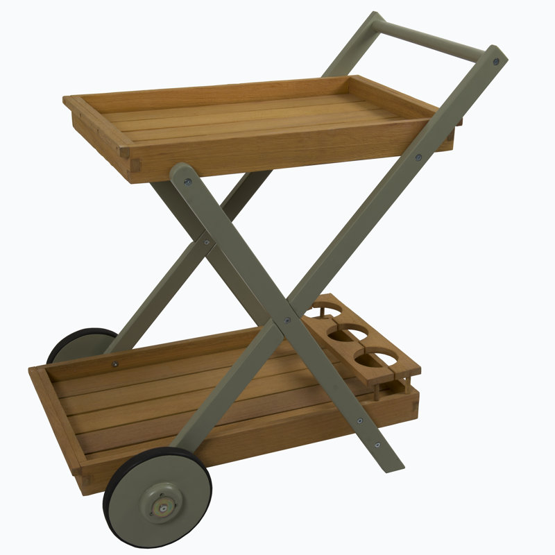 Osier Solid Wood Bar Cart, Teak