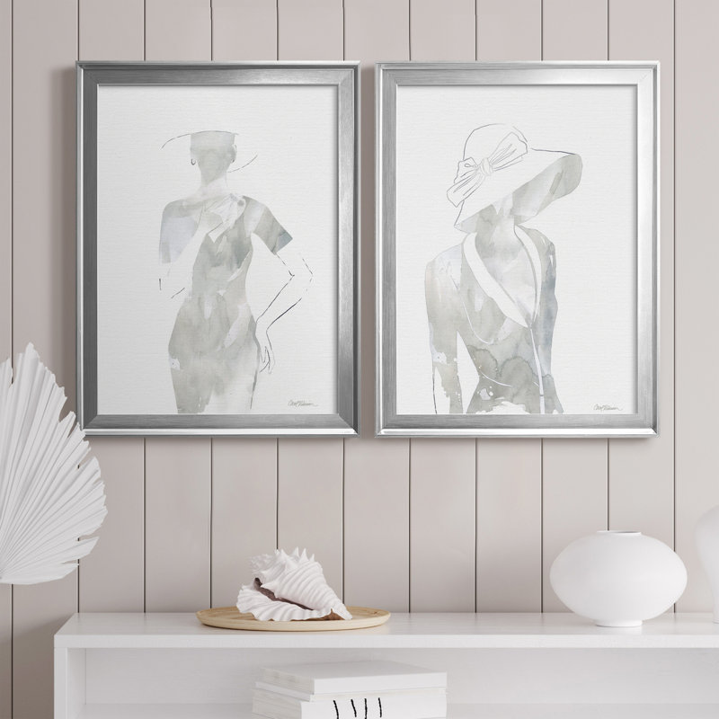 Fashion Cover I - Ensemble de 2 peintures sur toiles encadrées, Argent, H 18,5 po x l 49 po x P 1,5 po