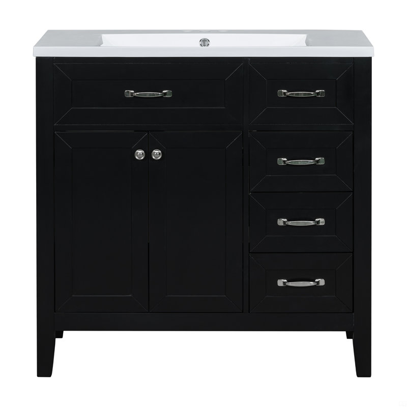 Ensemble de meuble-lavabo 36 po avec lavabo, armoire de salle de bain noire avec tiroirs, structure solide et panneau de fibres à densité moyenne