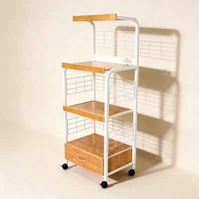 59.5" Tall 3-Tier Microwave Kitchen Cart with Drawer and Outlet by 17 Stories