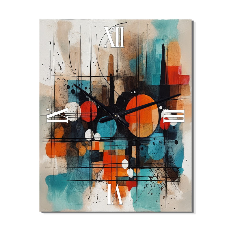 Horloge murale orange géométrique abstraite III Explorations, H 28 po x l 12 po x P 1 po