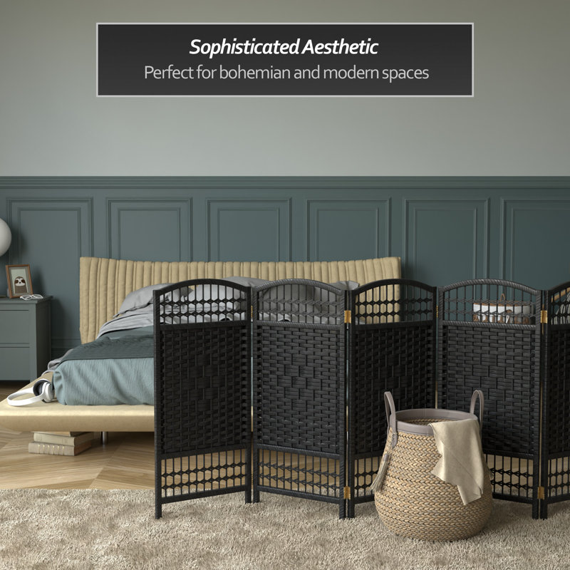 Short Fiber Weave Folding Screen, Black, 8, 23.5"H
