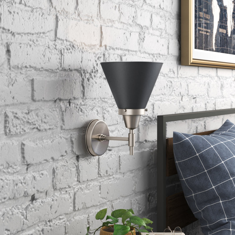 Gayle Chrome Armed Sconce, Matte Black, Satin Nickel, LED