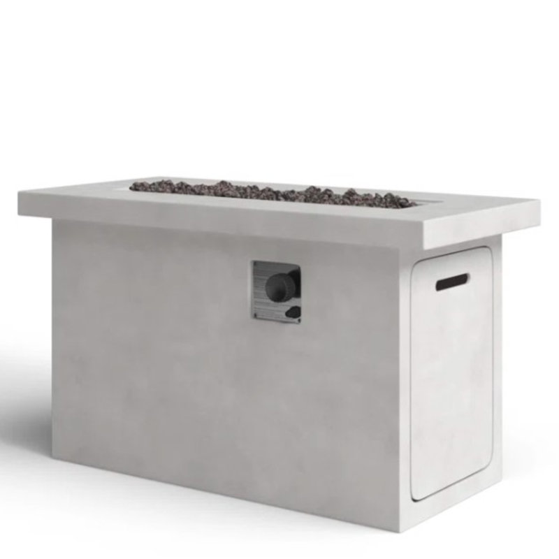 Table de foyer d'extérieur en béton 24 po avec remplisseur de pierre, pour foyer de jardin et d'extérieur, pierres de lave compatibles, finition grise