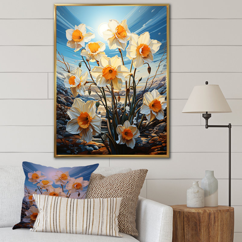 " Daffodil Bloom Sunshine ", Gold Floater Framed, 40" H x 30" W x 1.5" D