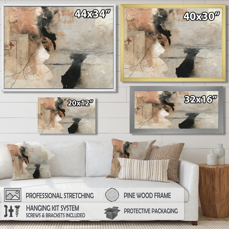 «Black and Grey Brushstroke», reproduction d'art sur toile, H 16 po x l 32 po, Cadre photo unique, Argent argent