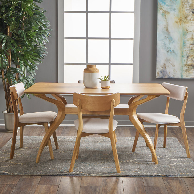 Ensemble de salle à manger à tréteaux en bois pour 4 personnes 59 "avec chaises rembourrées Bryona, Beige clair