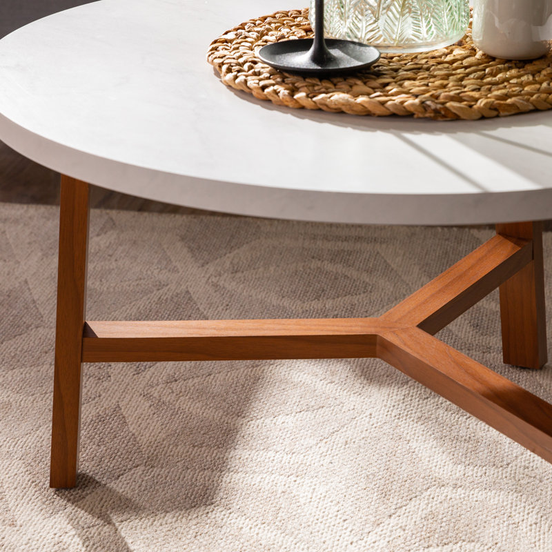 Marisela 3 Legs Round Coffee Table, Light Oak, White