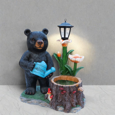 Solar Bear Planters Resin 27 Inch Rustic Wildlife Decor For Home Patio