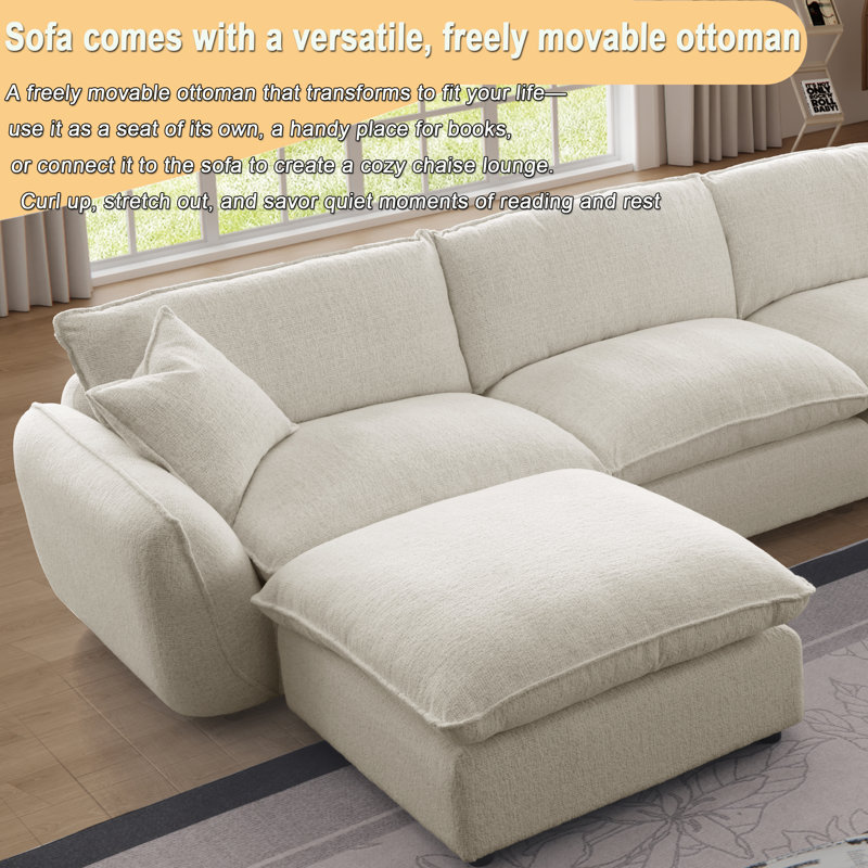 Cloud Modular Sectional Sofa,Down Filled Comfort Oversized  For Living Room,  Large 8 Seater Minimalist Wide Deep Seat, Sofa Cover Washable & Removable