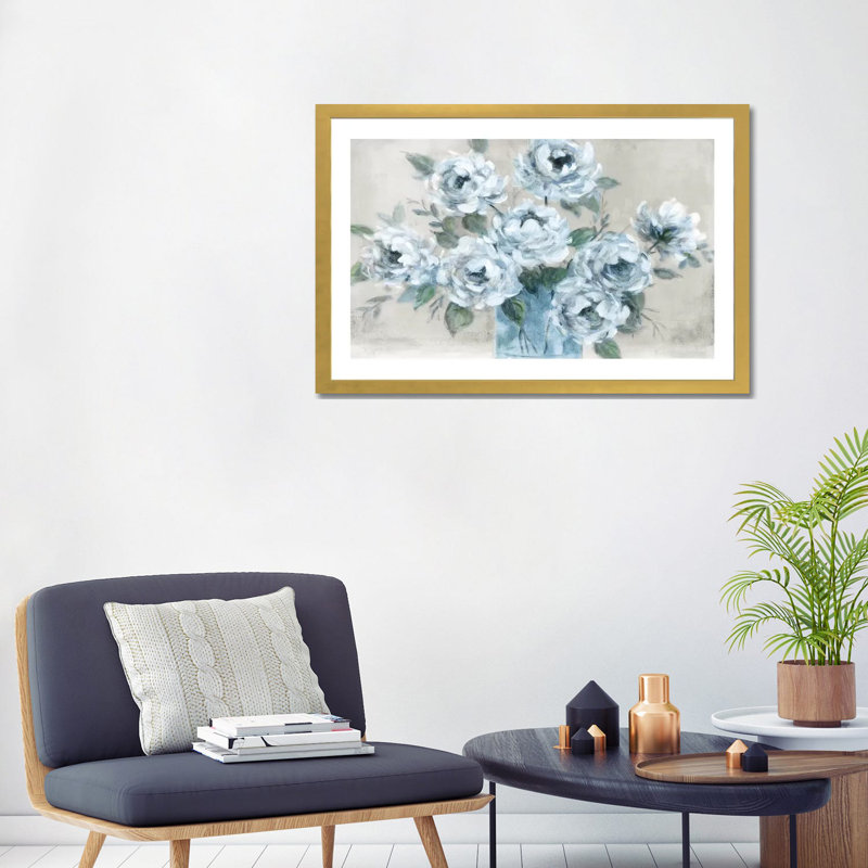 " Tender Roses " by Carol Robinson, 24" H x 32" W x 1" D, Gold Framed Paper, White