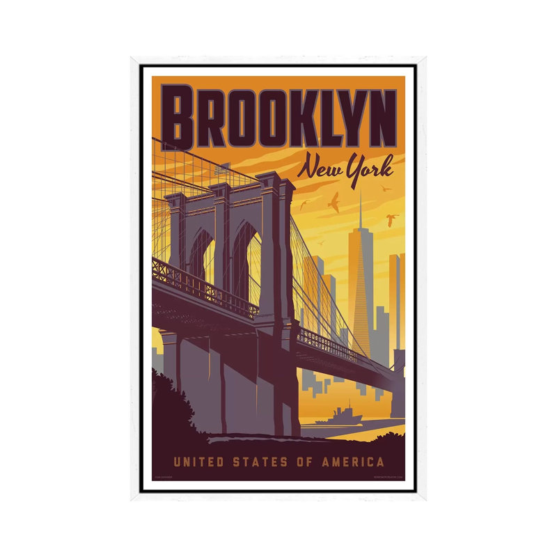 Brooklyn Bridge Travel by Jim Zahniser - Print on Canvas, 101.6cm H x 66.04cm W x 3.81cm D, White Framed