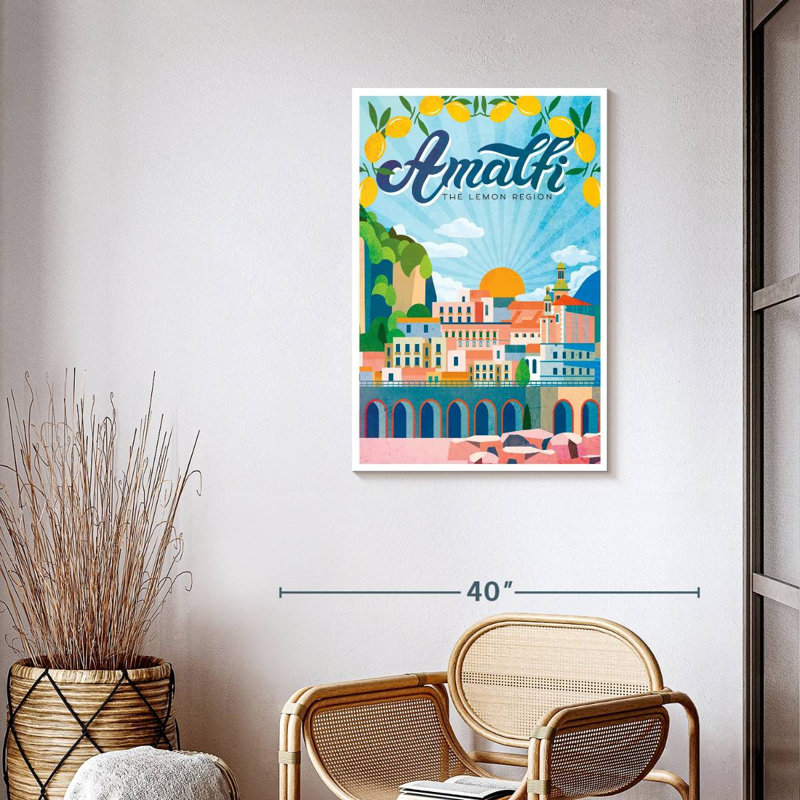 Amalfi Turquoise, affiche rétro sur toile, H 36 po x l 24 po x P 1,25 po