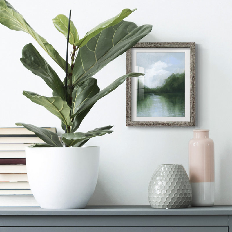 " Raffia Palm II ", White, Distressed Silver Framed Paper