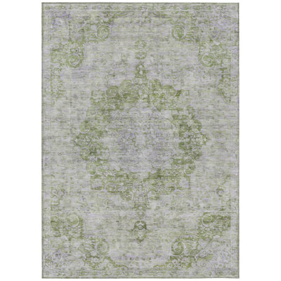 Tapis extérieur lavable à médaillon floral vert olive 5 pi x 8 pi