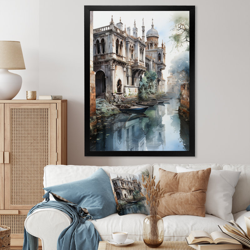 «Beige Canal Monochromatique Passage», impression d'art mural de paysages urbains, H 20 po x l 12 po x P 1 po