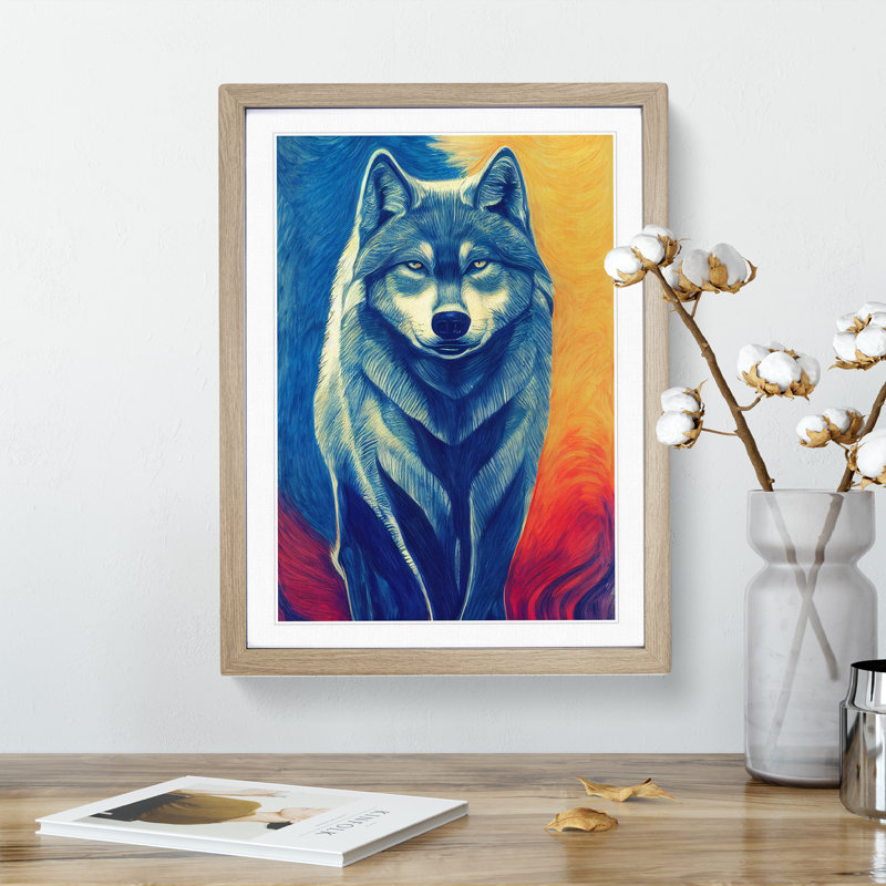XV1022-5277X Wolf Painting - Single Picture Frame Print, 34cm H x 25cm W x 2cm D, Oak Framed