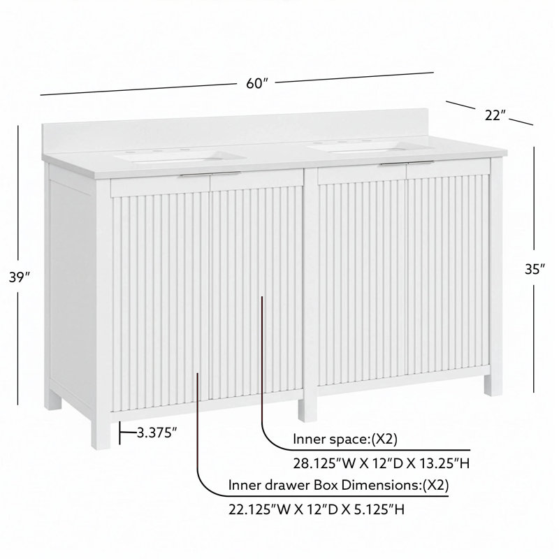 Through Lines 60" Double Bathroom Vanity, White