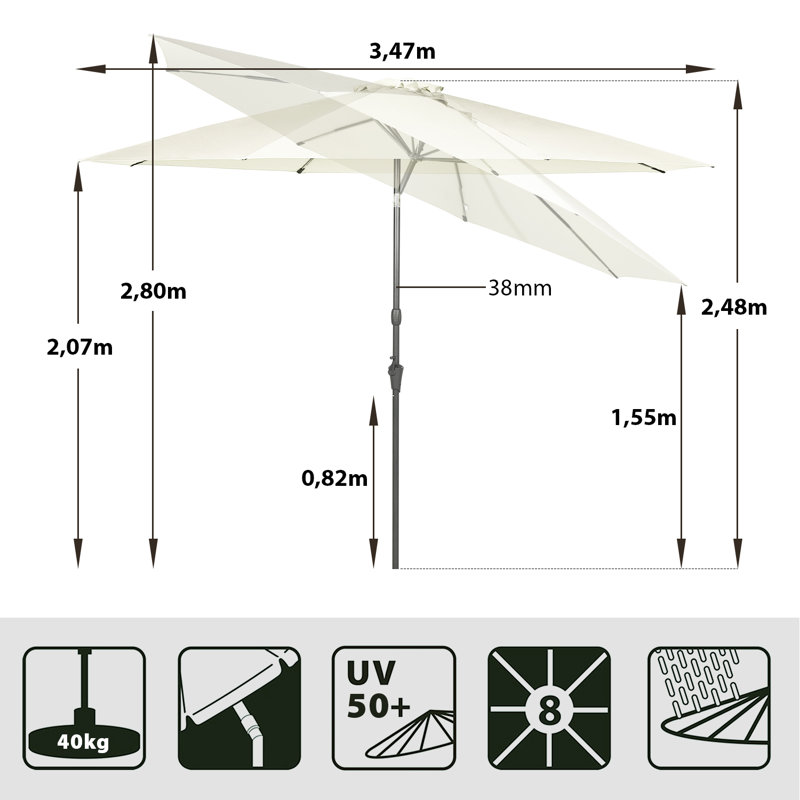 Atsunori 347cm Market Parasol, Grey beige