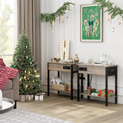 Set Of 2 Modern Side Tables With Charging Station - 23" End Table For Living Room