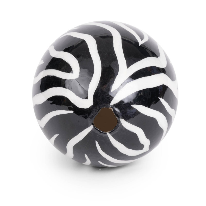 Painted Ostrich Egg Sculpture, Black/White