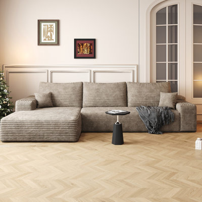 Canapé modulaire 107 po avec méridienne en L 107 po, canapé modulaire moderne avec assise profonde, canapé rembourré pour le salon et la chambre à coucher, aucun assemblage requis (tissu en velours côtelé moelleux)