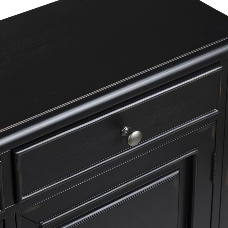 Table basse 55,5 po à 3 tiroirs et 3 portes en bois massif noir 55,5 po, Noir