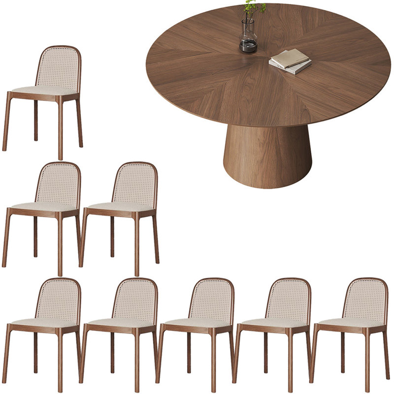 Ensemble de table de salle à manger ronde en bois massif de style rétro, H 29,5 po x L 59 po x l 59 po