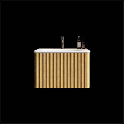 Meuble-lavabo flottant mural rayé 24 po avec lavabo en céramique, peu encombrant et élégant