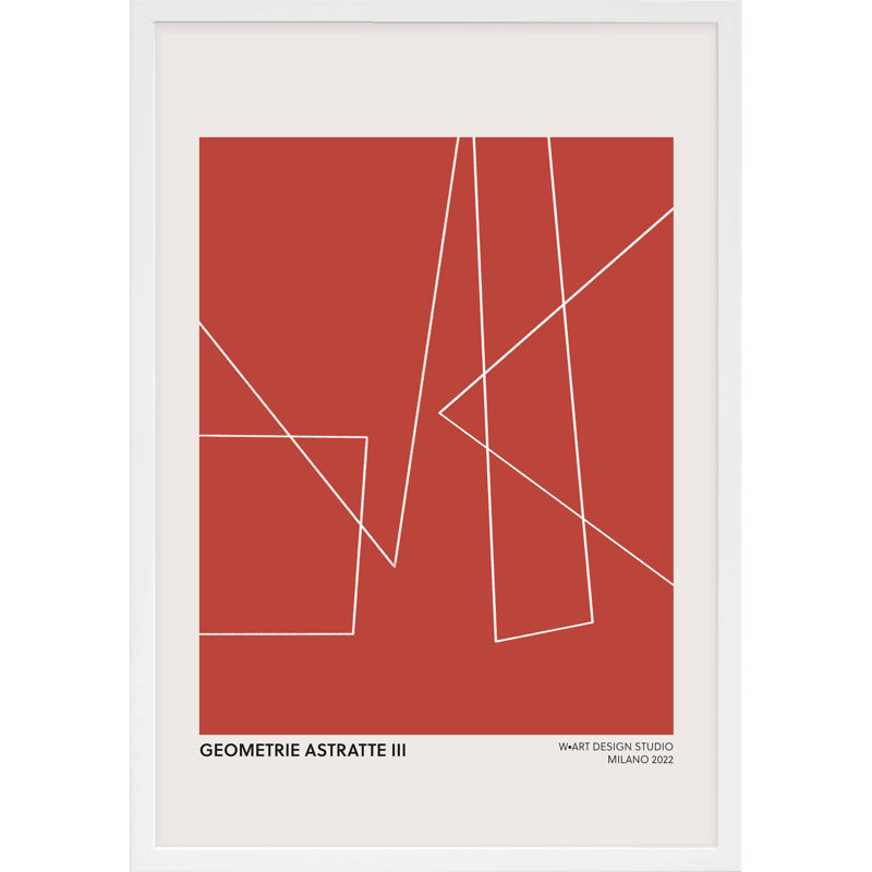 Geometric Abstraction in Red Framed Graphic Art, 20" H x 14" W x 1.25" D, White