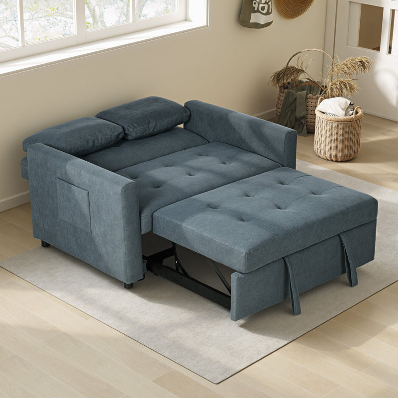 Nencho Square Arm 2 Seater Sofa Bed, Charcoal Grey